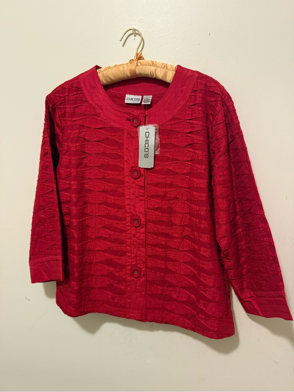 Chico's Vibrant Red Textured Button Up